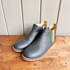 Mini Boden Children's Navy Leather Chelsea Boots Euro 38 US 7 Side Zip Rainbow